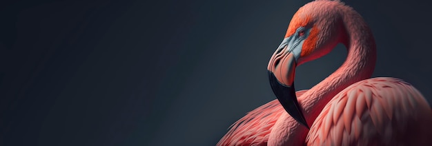 Pink flamingo with a black background Generative AI