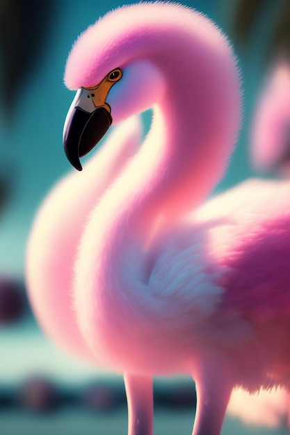 Photo a pink flamingo with a black beak and a yellow beak.