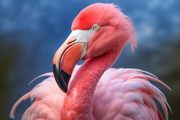 Photo a pink flamingo with a blue background