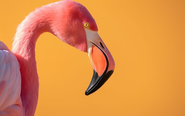 Pink flamingo in yellow background Generative AI