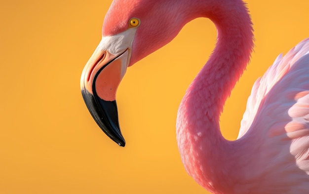 Pink flamingo in yellow background Generative AI