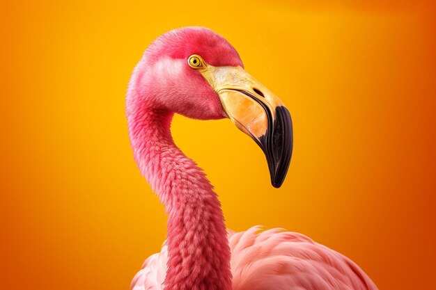 Pink flamingo in yellow background