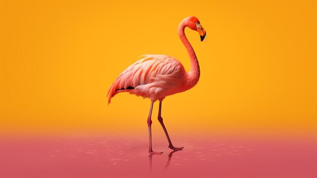 Pink flamingo in yellow backgroundgenerative ai