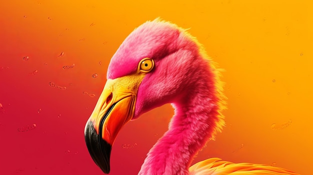 Pink flamingo in yellow establishment AI Generated
