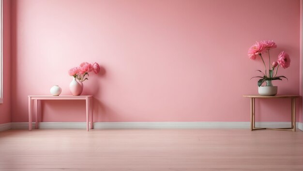 写真 ピンクの平らな壁と花