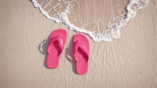 Photo a pink flip flop is on the beach