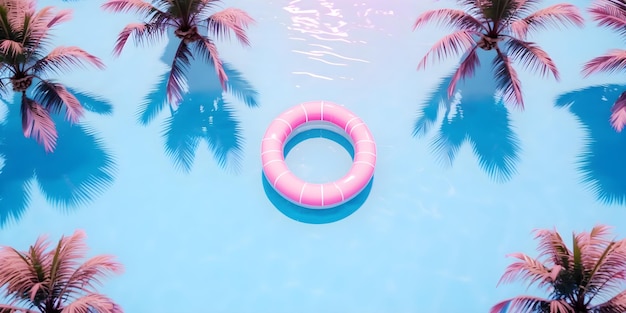 Photo a pink float in a pool with palm trees