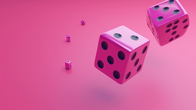 ピンクの背景に浮かぶピンクのサイコロ 3Dイラスト