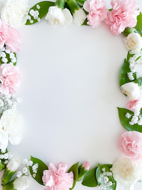 pink floral assorted pink flowers border on white