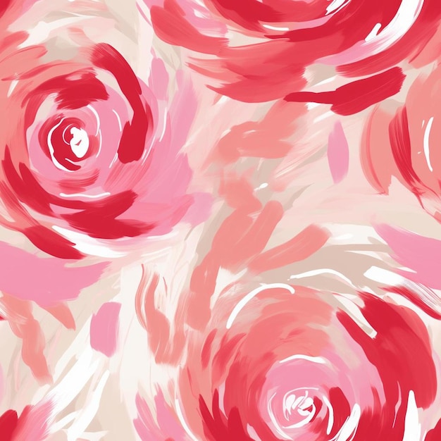 A pink floral background with a red flower.