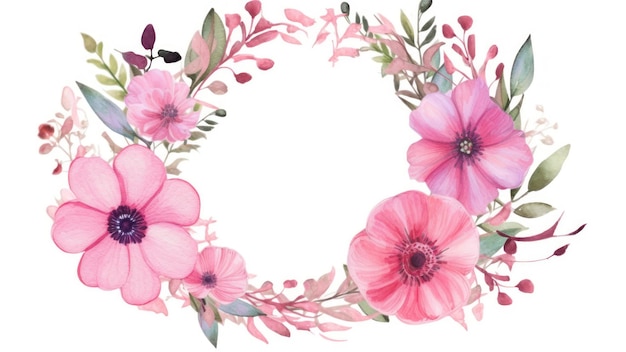 A pink floral frame with a floral border.