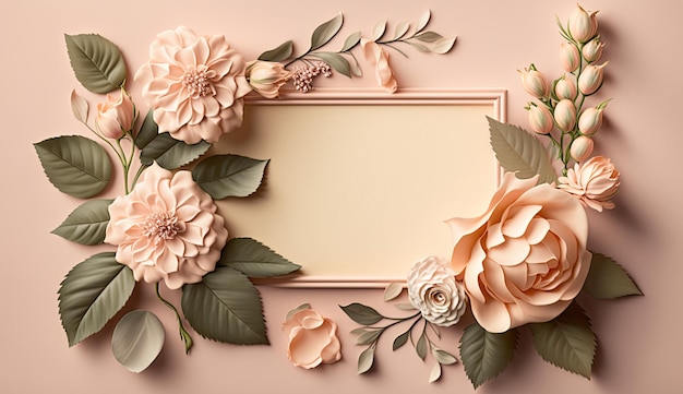 A pink floral frame with flowers on it