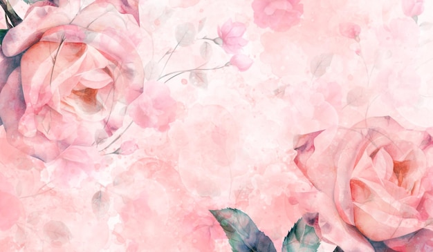 Photo pink floral watercolor with hand painting background