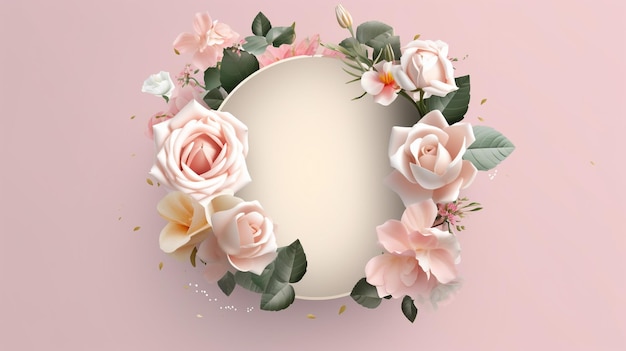 照片的粉色花环白色圆圈和粉红色的花朵。