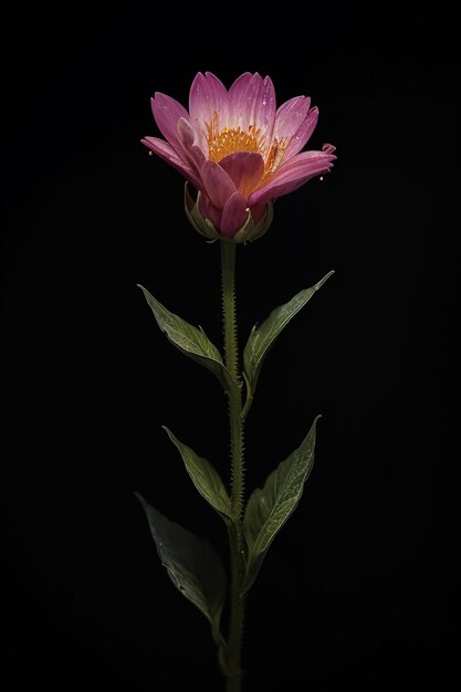 Pink flower against a black background