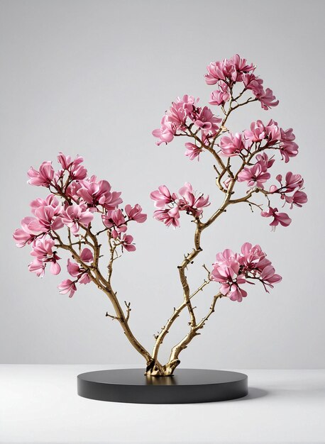 a pink flower arrangement in a black vase