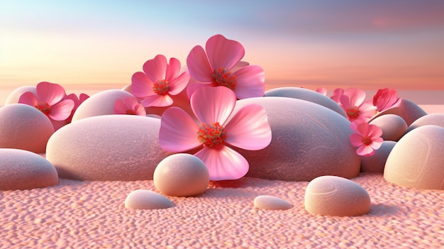 A pink flower on a beach