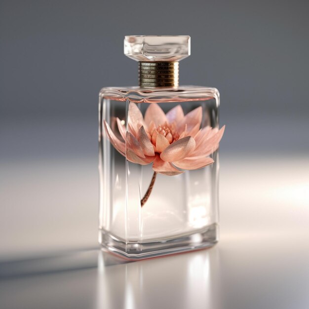 a pink flower in a bottle that says " pink ".