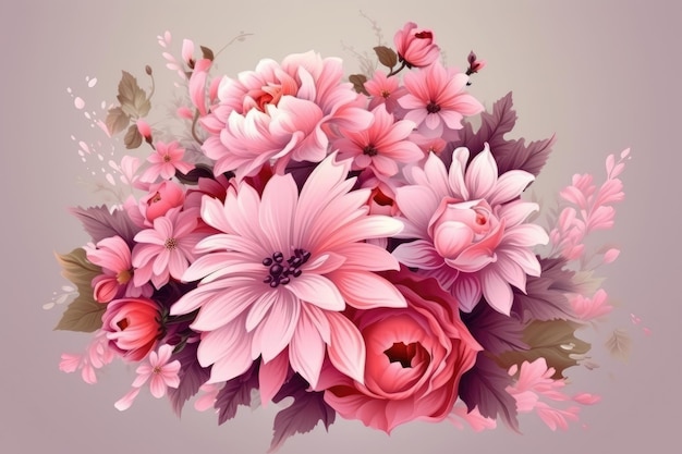 Pink flower bouquet on a neutral gray background Generative AI