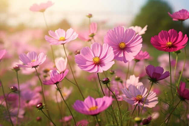 Pink flower and butterfly in nature