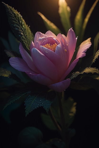 A pink flower in the dark