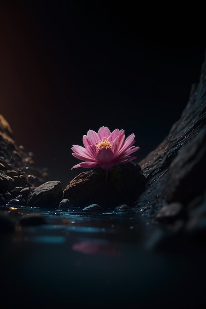 A pink flower in the dark