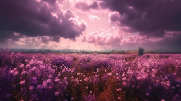 사진 아름다운 핑크색 하늘을 배경으로 한 핑크색 꽃 generative ai