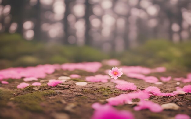 森のピンクの花