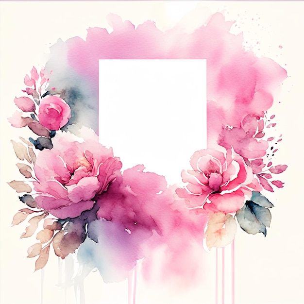 Pink flower frame background with watercolor