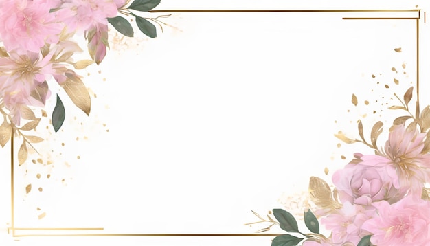 Pink flower frame background with watercolor