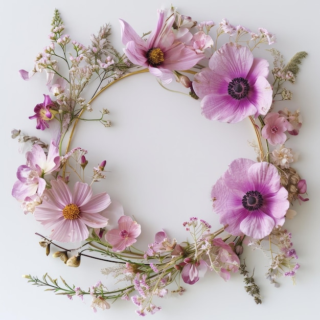 Foto una cornice di fiori rosa su sfondo bianco con disegno floreale