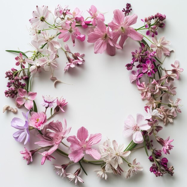 Foto una cornice di fiori rosa su sfondo bianco con disegno floreale