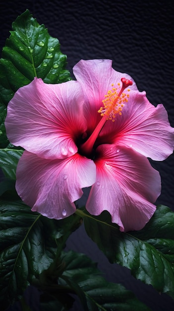 pink flower hibiscus or plant with vivid colors