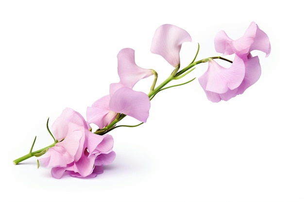 a pink flower is on a stem against a white background