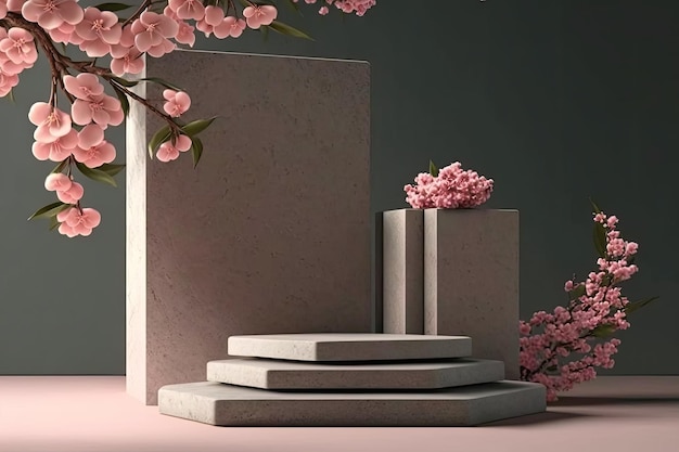 A pink flower is on a wall with a box of flowers.