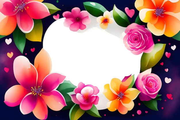 Pink and flower orange pink yellow mother's day frame background with copy space