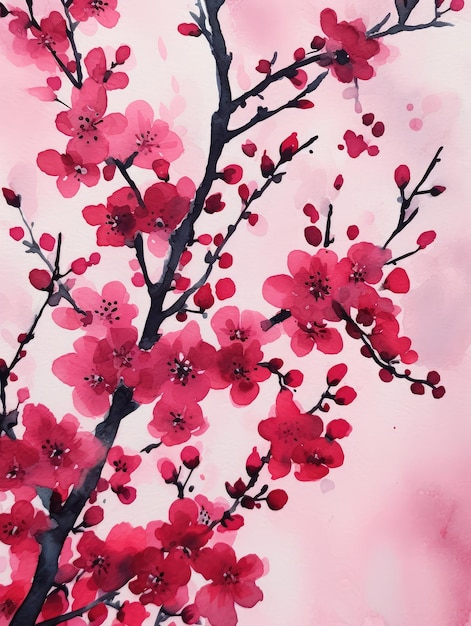 A pink flower painting with a pink background