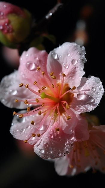 雨の中のピンクの花