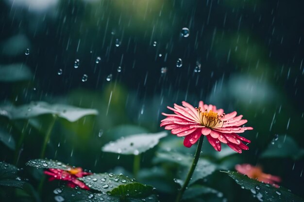 Pink flower in the rain