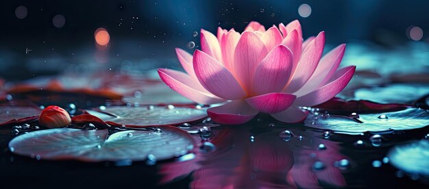 Photo pink flower resting on water puddle