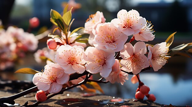 Photo pink flower sakura bloom in spring season closeup blooming flower of japanese cherry nature background