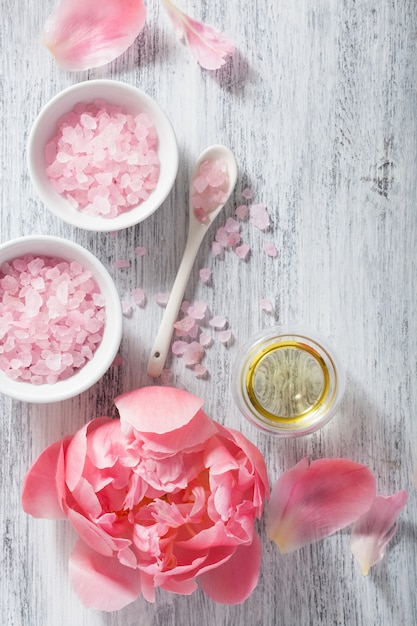 Pink flower salt peony essential oil for spa and aromatherapy