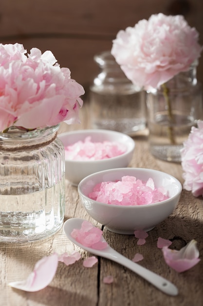 Pink flower salt peony for spa and aromatherapy