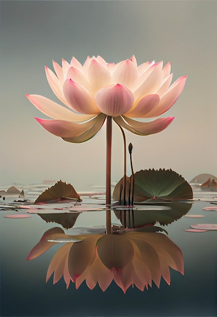 Pink flower sitting on top of a body of water generative ai