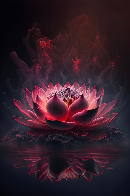 Pink flower sitting on top of a body of water generative ai