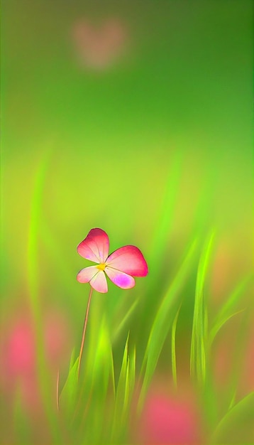 Pink flower sitting on top of a lush green field generative ai