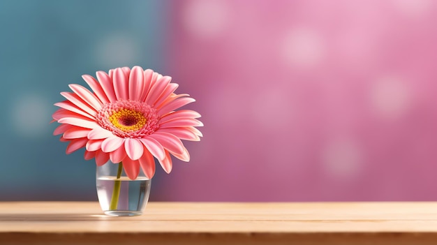 A pink flower sitting on top of a table