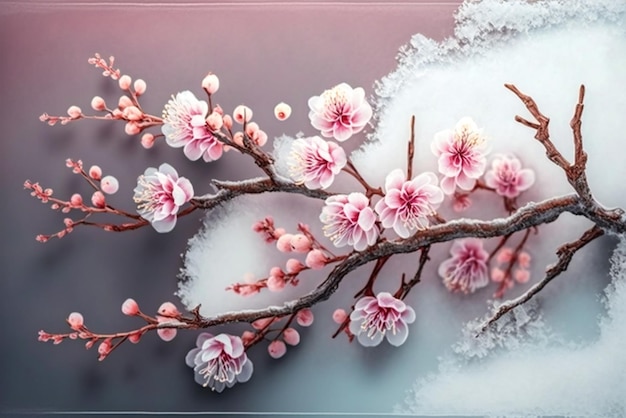 A pink flower in snow