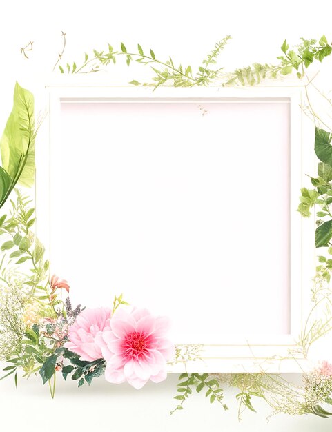 Photo pink flower square frame wedding rustic floral generate by ai