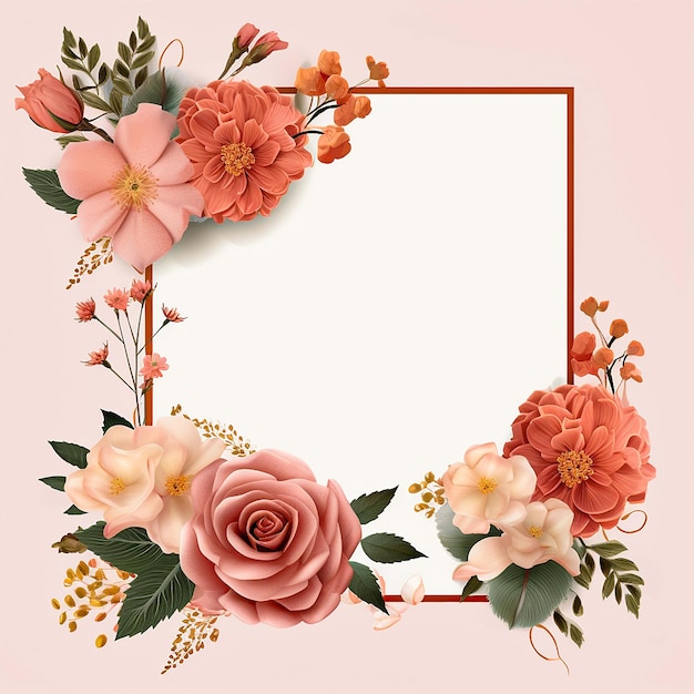 Pink Flower Square Frame Wedding Rustic Floral generate by AI